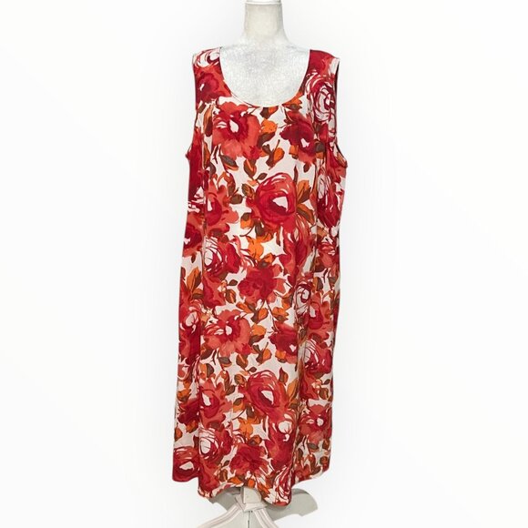 Maya Brooke 24W Sleeveless Maxi Dress Red Floral Plus Size Polyester Pullover - Picture 1 of 8